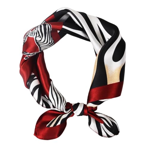 Women 100% Mulberry Silk Neck Scarf 21" Square Floral Neckerchief - color: Burgundy+zabra Print