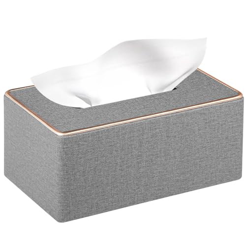 Linen Tissue Box Cover Rectangle,Aesthetic Facial Tissue Cube Box Holder - color: X-grey Linen Texture