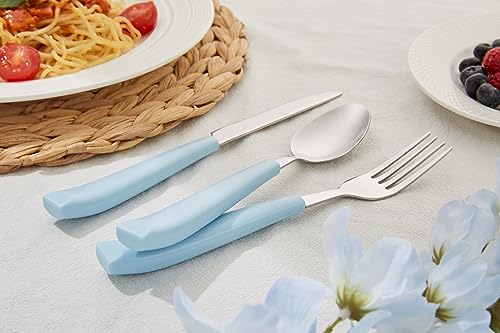 ANNOVA Silverware Set Stainless Steel Colorful Handle Tableware Kitchen Flatware Set Utensils, Includes Dinner Knives, Forks, Spoons, Salad Forks & Dessert Spoons (Light Blue, 20 Pieces) - color: Light Blue 20Pieces