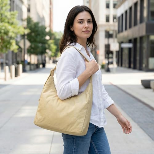FASTFAIRY Nylon Shoulder Bag: Lightweight Adjustable Strap - color: Large-butter Yellow, size: Large