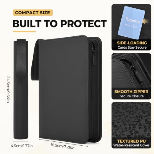 4 Pocket Card Binder, 160 Pockets Mini Trading Card Binder with Side Loading Pockets, Zip Closure and Water-Resistant Diamond-Textured Cover for TCG and Sports Cards - color: Black, size: 4-Pocket