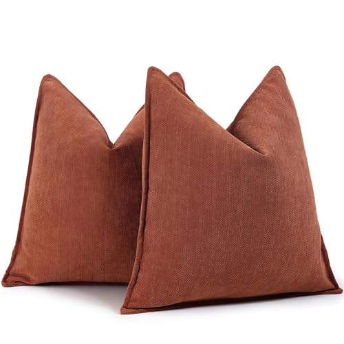 ZWJD Rust Throw Pillow Covers 18x18 Set of 2 Chenille Fall Pillow Covers with Elegant Design Soft and Luxurious Decorative Throw Pillows for Couch, Bed, and Home Decor - color: Rust, size: 18" x 18" (Pack of 2)