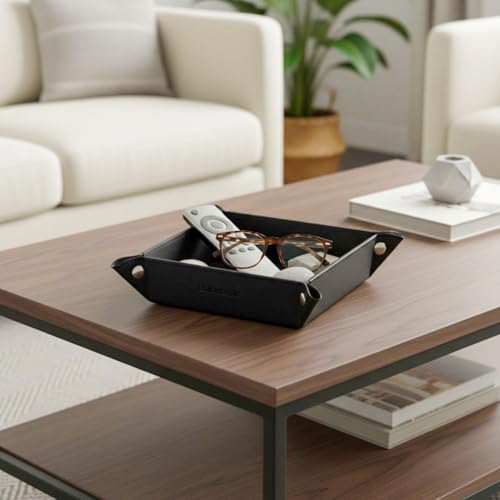 UnionBasic Small Valet Tray, Jewelry Tray for Rings Watches Earrings, Entryway Catchall Caddy for Coins Keys Change, Nightstand Bedside Valet Holder, Trays for Electronic Gadgets, Black - color: Black, size: 5.4" x 5.4" x 1.6"