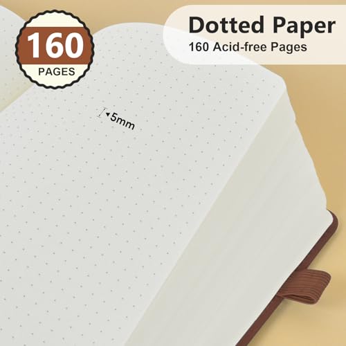 Dotted Journal 5.9"×8.5", 160 Pages Dot Grid Notebook, Bullet Journaling - color: Brown, size: Dotted Page