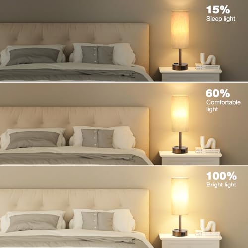 Fenmzee Brown Bedside Lamp for Bedroom, Dimmable Touch, USB A+C, AC Outlet - color: Cream - Brown, size: 14"