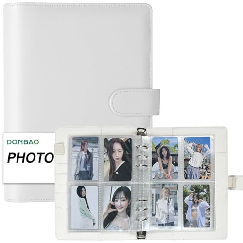 A5 Kpop Photocard Binder, 6 Ring Binder Collector’s Album with 240 Card Slots, PU Leather Binder Cover for Organizing K-Pop, Trading Cards, Game Cards & Memorabilia (White) - color: White