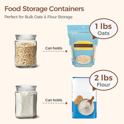 ComSaf Half Gallon Square Glass Pantry Jars with Lids 2 Pack Wide Mouth - size: 64oz-2Pcs