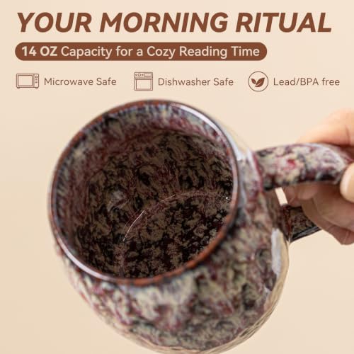 Raspberry Cream Ceramic Mug, 14oz Reactive Glaze Coffee Mug, Gift for Her - color: 14OZ - Raspberry Cream · NURTURE