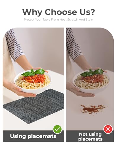 Leetaltree Black and Grey Woven Placemats Set of 4 - Heat Resistant Non-Slip Place mats for Dining Table, Washable Durable PVC Vinyl Woven Table Mats(Black & Grey, 4) - color: C0- Black and Grey, size: Set of 4