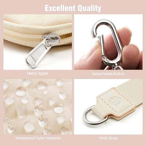 Mini Dual Pouch Wristlet Wallet for Women – Zip Around wristlet Keychain Wallet with 2 Wristlets, Ideal for Dog Walking, Coffee Runs & Lunch Break Essentials (Beige+Khaki) - color: Beige+Khaki