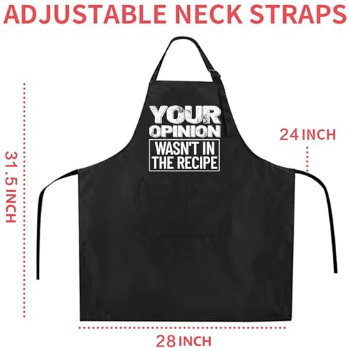 Rosoz Funny BBQ Black Chef Aprons for Men Adjustable Kitchen Cooking Aprons - color: Your Opinion Wasn't in the Recipe