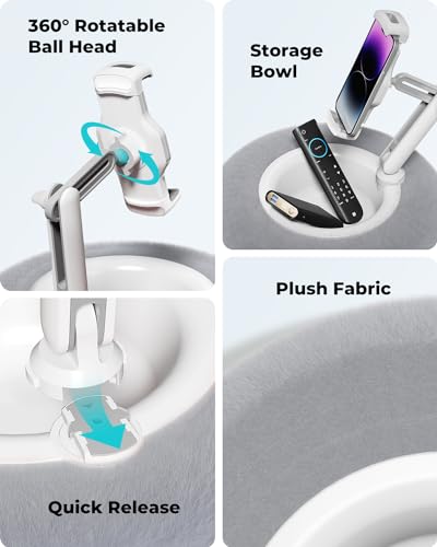 Viozon Tablet Stand Pillow, Compatible with 4.7"-13" Phone/Tablet, iPad, iPhone, Samsung, Google, Kindle, 360°Adjustable Phone Holder for Bed with Soft Plush Fabric, and Detachable Bowl, Grey - color: Grey