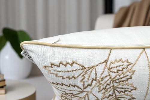 Rudransha Hand Embroidered Wildflower 20x20 Pillow Cover, Ivory - color: Blooming-ivory, size: 20" x 20" (Pack of 1)
