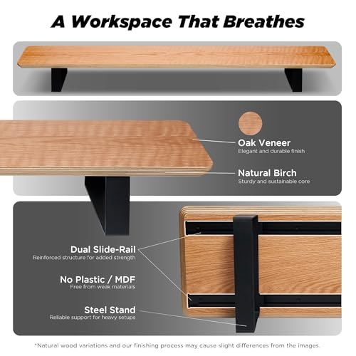 ULTRARM Moodular Wooden Monitor Stand Desk Organizer, Large 45.6" Oak