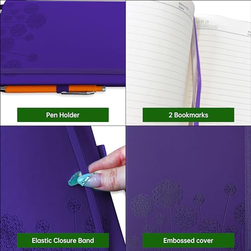 Notebook Journal for Women,A5 Hardcover Leather Journaling Notebooks for Work,200 Pages Travel Journal for Women Men with Pen Holder and Ribbon,5.78"×8.34"(Purple) - color: Purple