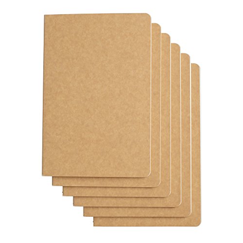 TWONE Travel Journal, 6 Pack Notebook Journal for Travelers Work School Writing Note Taking Kraft Brown Soft Cover A5 Notebooks 5.5” x 8.3”, 60 Blank Pages, 30 Sheets - style: Minimalist