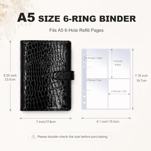 Convend A5 Kpop Photocard Binder with 30 Pack 4-Pocket Card Pages, 6 Ring Refillable Binder Album with 240 Card Slots, PU Leather Cover, Magnetic Closure, Trading Cards, Black Croc Textured - color: New-2, size: Luxe-A5