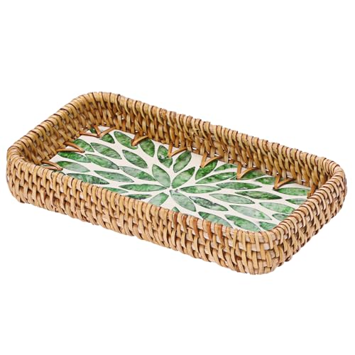 Key Basket Tray for Entryway Table,Woven Rattan Tray Rectangular - color: Green, size: 8.3" x 4.3" x 1.6"