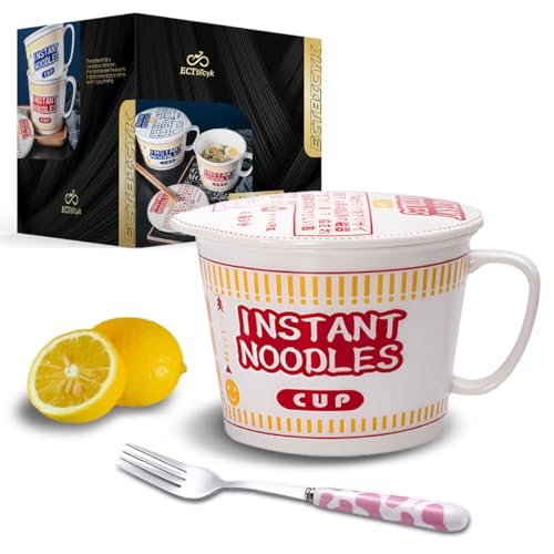 34 OZ Ceramic Bowl with Lid Instant Ramen Noodle Bowl Large Soup Bowl with Handle, Ramen Lovers Gift, Red - color: Red