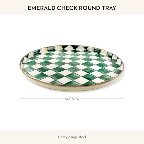 MACKENZIE-CHILDS Enamel Round Tray, Green-and-White Emerald Check - color: Emerald Check