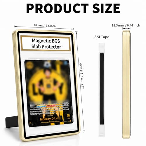 Magnetic BGS Slab Protector with Foldable Kickstand - UV Protection Tempered Glass & Aluminum Metal Bumper for 35PT Beckett Graded Cards, 9-Point Secure Lock Display Guard & Clear View (Gold) - color: Light Gold, size: BGS Card Case