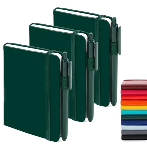 feela 3 Pack Pocket Notebook Journals with 3 Black Pens, A6 Mini Cute Small Journal Notebook Bulk Hardcover College Ruled Notepad with Pen Holder for Office School Supplies, 3.5”x 5.5”, Dark Green - color: A6 3 Dark Green