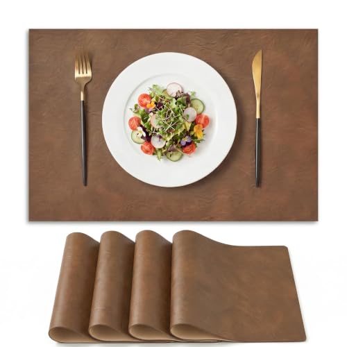 Artoid Mode Brown Faux Leather Placemats Set of 4 - color: Brown, size: 12" x 18", Rectangular Set of 4