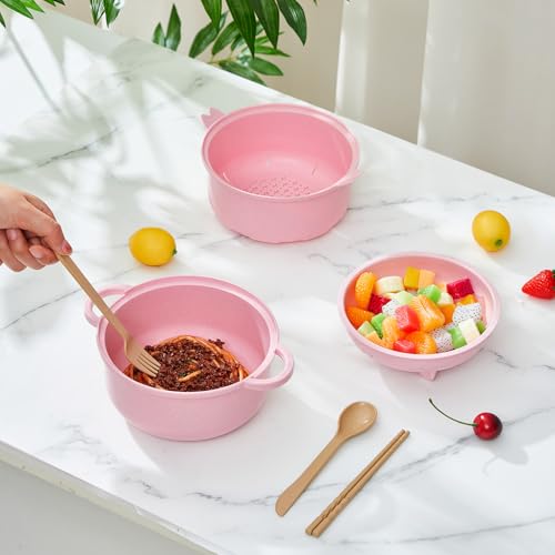 2 Sets Large 45oz Cute Pig Ramen Bowl Set Microwavable Pink, Yellow - color: Pink,Yellow