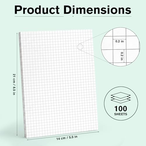 100 Sheet Small Graph Paper Pad, 5.5" x 8.3" Grid Notepad, 5 x 5 Grid, Graft Paper Mini Notebook Memo Pads Double Sided Graph Ruled Scratch Pads Back to School Supply Pocket Notepad - size: 5.5" X 8.3"