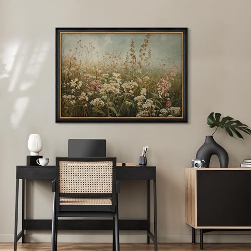 MUDECOR Premium Framed Wall Art Wildflower Meadow in Full Bloom Illustrations Impressionism Colorful for Living Room, Bedroom, Office - 26"x36" Black - color: A07-2308-b42, size: 36"L x 26"W, style: Black Frame