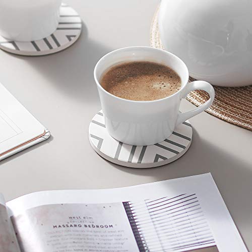 LIFVER 6 Piece Absorbent Stone Coaster Set with Holder, Ceramic Drink Coasters, 4 Inch Farmhouse Coasters with Cork Base, Ideal Gift for Housewarming - color: Grey Line, size: 6 Pack