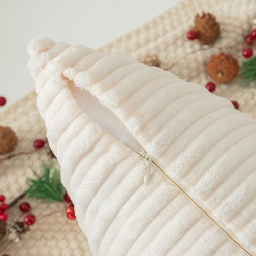Kevin Textile Striped Corduroy 16”x16” Pillow Covers 2 Pack, Cream White - color: Creamy White, size: 16" x 16" (Pack of 2)