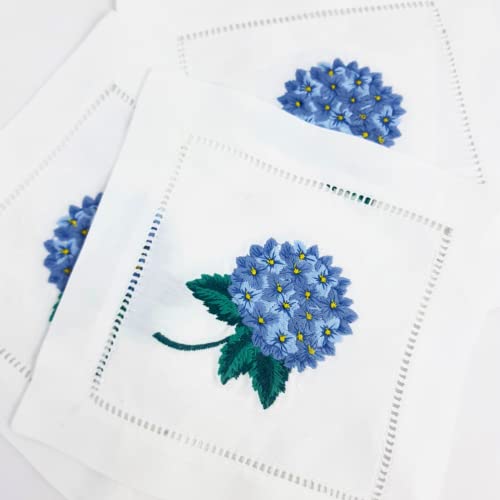 HCRAFT Embroidered Cocktail Napkins, Hydrangea Cloth Napkin Coasters 6x6 in