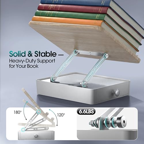 Book Stand with Storage Drawer, Heavy-Duty Adjustable Wooden Reading Stand - color: White Ash Effect, size: 10.5" x 15.5"
