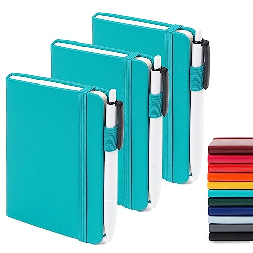 feela 3 Pack Pocket Notebook Journals with 3 Black Pens, A6 Mini Cute Small Journal Notebook Bulk Hardcover College Ruled Notepad with Pen Holder for Office School Supplies, 3.5”x 5.5”, Emerald - color: A6 3 Emerald