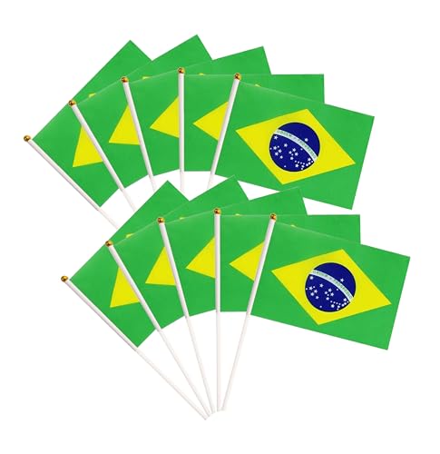 50 Pack Brazil Brazilian Flags Small Mini Hand Held Brazil Brazilian on Stick Flags, Miniature National Country Flags,Party Decorations Supplies for Parades,International Festival - color: Brazil