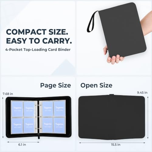 4 Pocket Card Binder,400 Capacity Trading Card Binder 4 Pocket, Refillable 3 Ring MTG Binder with Removable Pages,Waterproof Small Card Book Holder for Trading Cards,TCG&Sports Card Binder with Zipper - color: Black, size: 4-Pocket