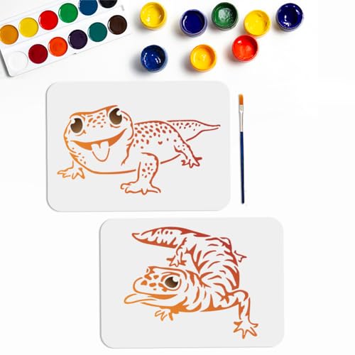 MAYJOYDIY 2pcs Gecko Stencil 11.7×8.3inch Large Lizard Reptile Stencils Reusable Lizards Stencil Drawing Templates with Paint Brush for Furniture Canvas Home Decor DIY Crafts - color: Gecko