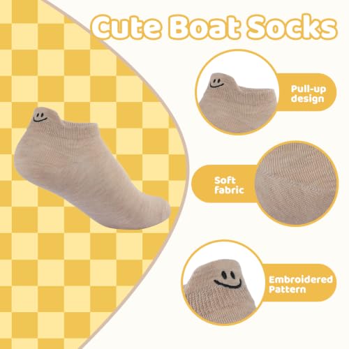 10 Pairs Cute Kawaii Embroidered Low Cut Ankle Socks - color: Muted Neutral Tone Minimal Face