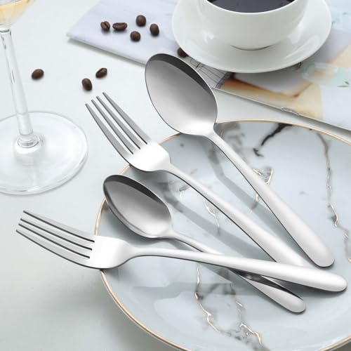 Pleafind Dinner Spoons - 24 Pcs 7.4 Inch Spoons Silverware, Stainless Steel Silverware Spoons, Silverware Spoon for Home, Kitchen, Restaurant, Mirror Polished & Dishwasher Safe - size: 24P 7.4'' Silver Dinner Spoons