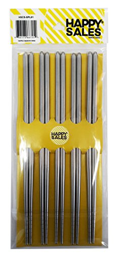 Happy Sales HSCS-SPL01, 5 Pairs Stainless Steel Chopsticks, Plain