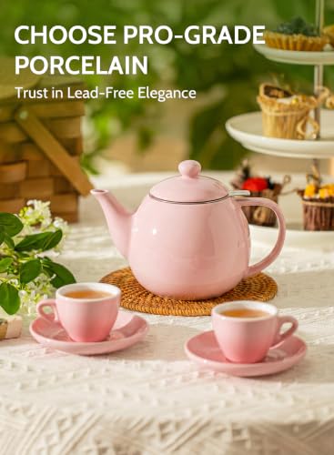 Sweese Porcelain Teapot 27 oz with Infuser for Loose Leaf Tea, Pink - color: Pink, size: 27oz (with infuser)