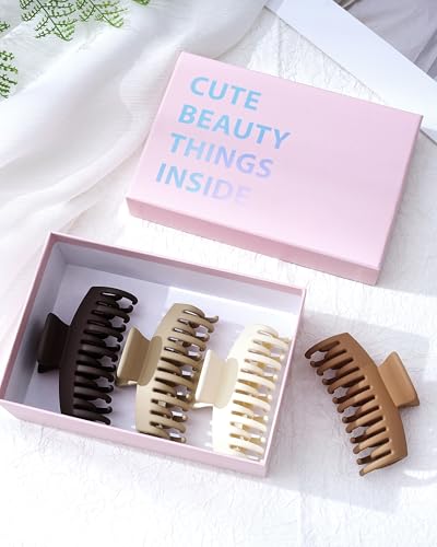 Mesovor 4 Pack 3.5" Double Row Teeth Claw Clips for Thin Fine Hair Non-Slip - color: Brown Neutral Matte