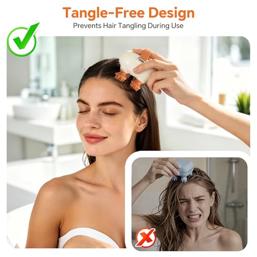 Scalp Massager, Electric Head Massager for Stress Relax - color: Beige+brown