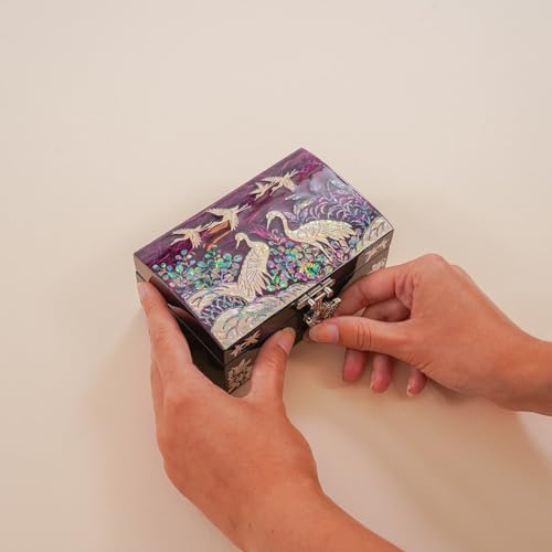February Mountain Mother of Pearl Small Jewelry Ring Box - Gifts for best friends women, Thank you gifts, mom birthday gifts, Friendship Women Gifts Trinkets Keepsake Treasure box (Purple_Crane) - color: Purple_Crane