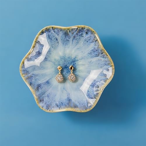 2Pcs Ceramic Jewelry Dish - Lotus Leaf Shape, for Ring Holder Necklace Small Key, Suitable for Mother Friend Sister, Gifts for Women, Cute Plate Trinket Tray, Home Decor (Light Blue-2PCS) - color: Light Blue-2PCS