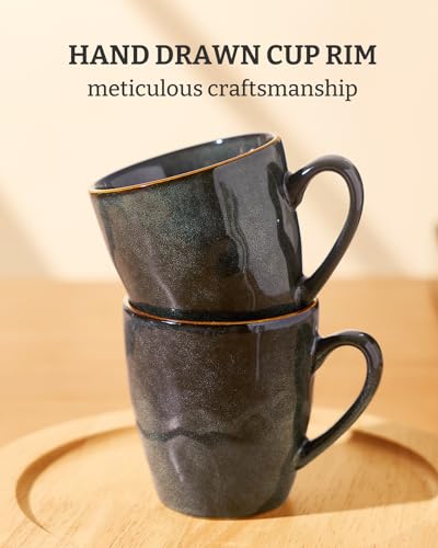 famiware Coffee Mug Set of 4, Ocean Round 11.5oz Coffee Cup Set with Handle - color: Ocean Round-Deep Forest, size: 4pcs