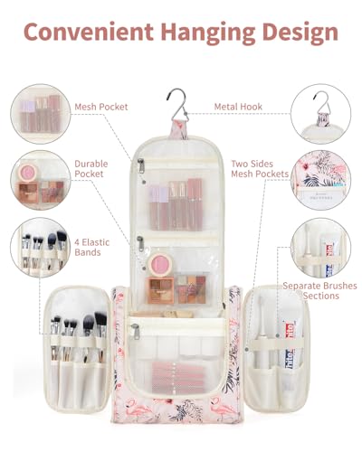 Narwey Large Hanging Travel Toiletry Bag for Women, Makeup Cosmetic Bag - color: B-Beige Bird, size: Large
