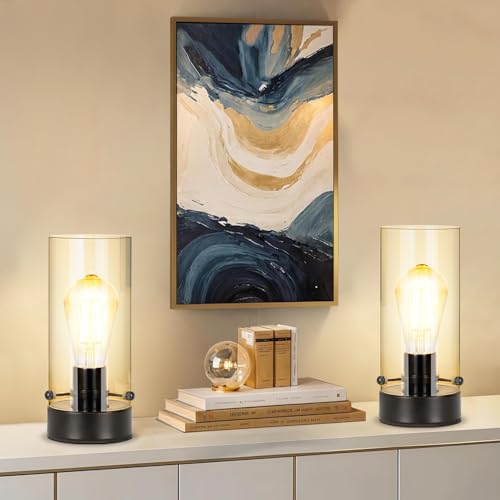 Table Lamp for bedroom, Modern Glass Lamp Bedside Lamps for Night stands - color: Black-Clear