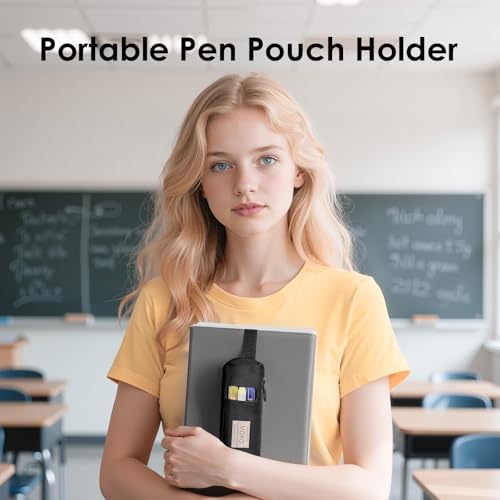 MoKo Elastic Pen Holder for Notebook, Adjustable Zipper Pouch, Black - color: Black